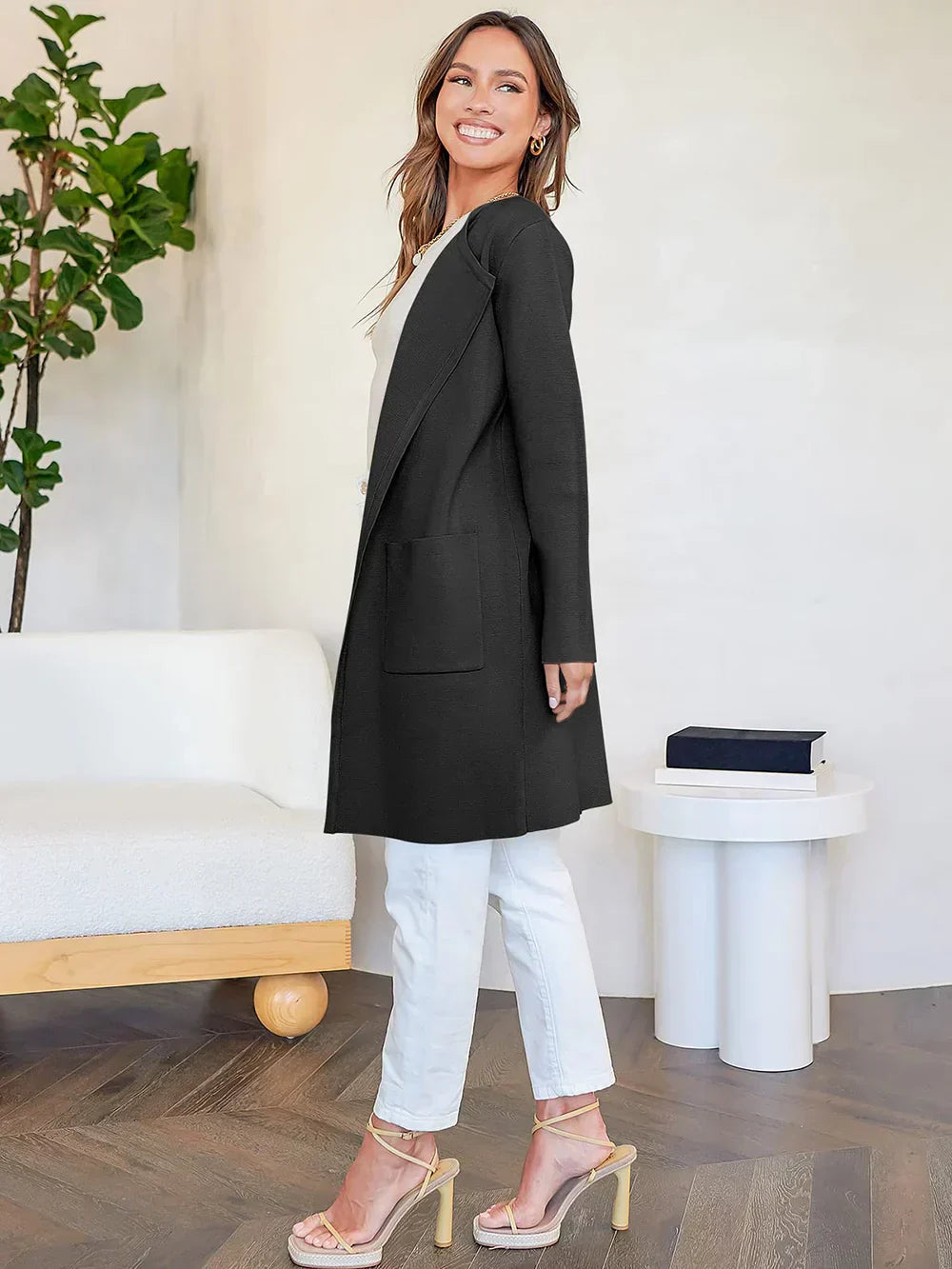 Knielanger Mantel für Damen – Wollmischung – Relaxed Fit – Breites Revers – Aufgesetzte Taschen 5