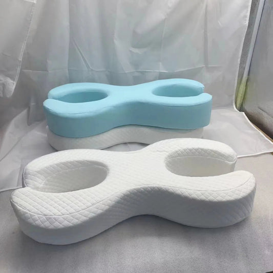 Komfortschlafkissen für Seitenschläfer – Memory Foam mit Gesichtspflege-Funktion in Weiß und Cool Blau 3