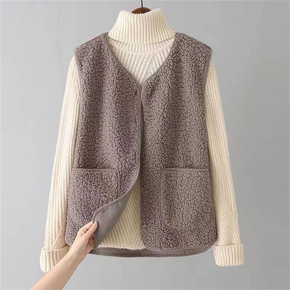 Women's Teddy Vest with Buttons – Casual Warm Perfect for Autumn & Winter