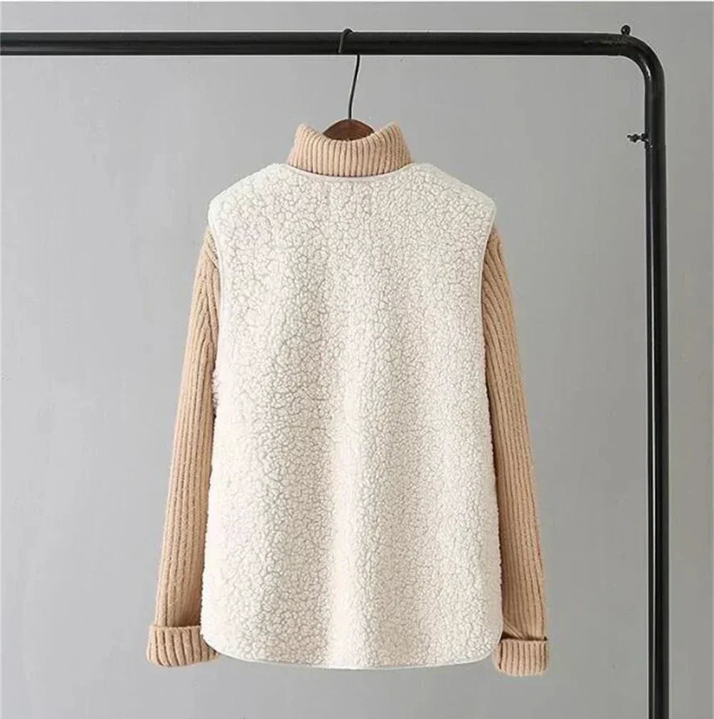 Women's Teddy Vest with Buttons – Casual Warm Perfect for Autumn & Winter