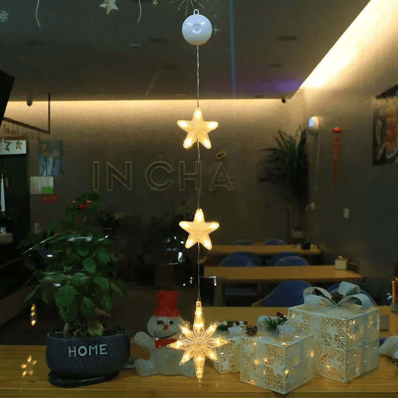 LED Schneeflocken Sternlampe – Dekorative Weihnachtslampe mit Saugnapf für Fenster und Bäume, 10 cm Durchmesser 20