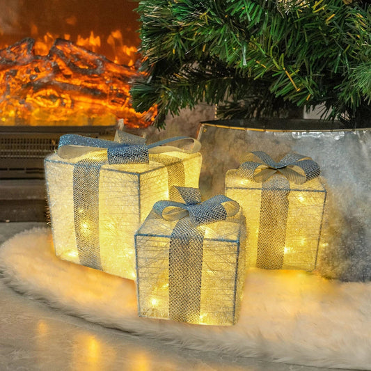 LED Weihnachtsdeko Außen – Set aus 3 Beleuchteten Geschenkboxen für Innen und Außen, Warmes Licht, Wetterfest, Verschiedene Größen 0
