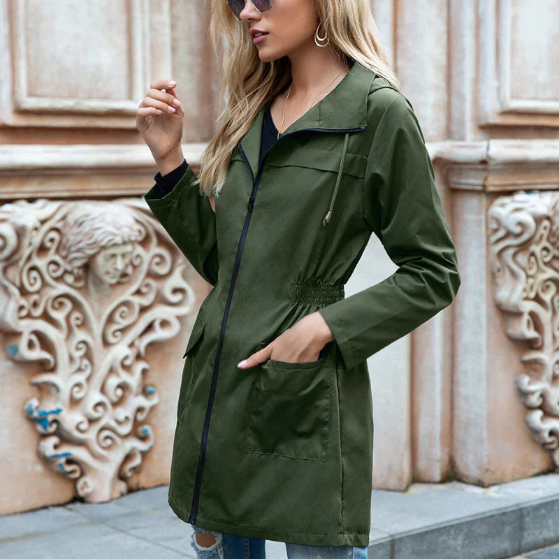Langer Regenmantel für Damen – Lockere Passform – Verstellbare Kapuze und Taille 4