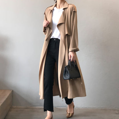 Women's Elegant Trench Coat – Long Cut Flowing Timeless for All Seasons