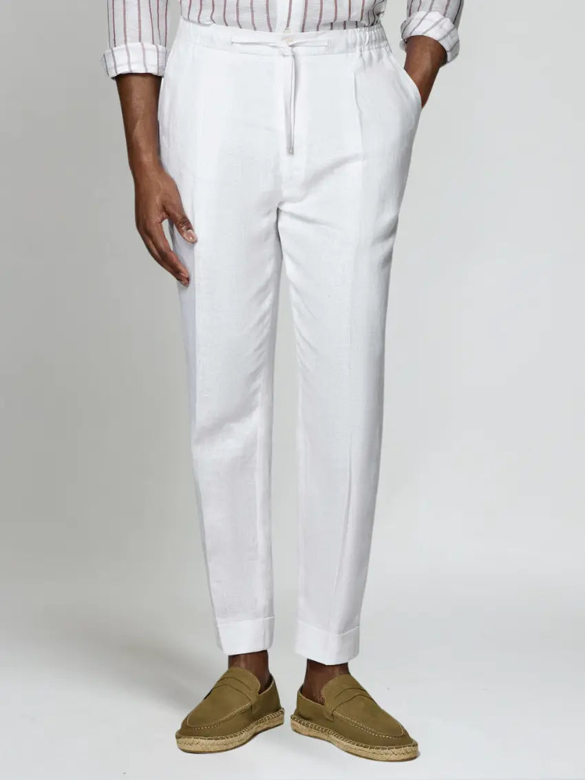 Liam | Elegante Weiße Leinenhose Mit Kordel Für Herren 0