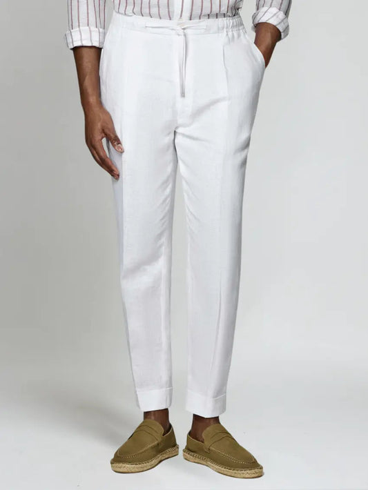 Liam | Elegante Weiße Leinenhose Mit Kordel Für Herren 0