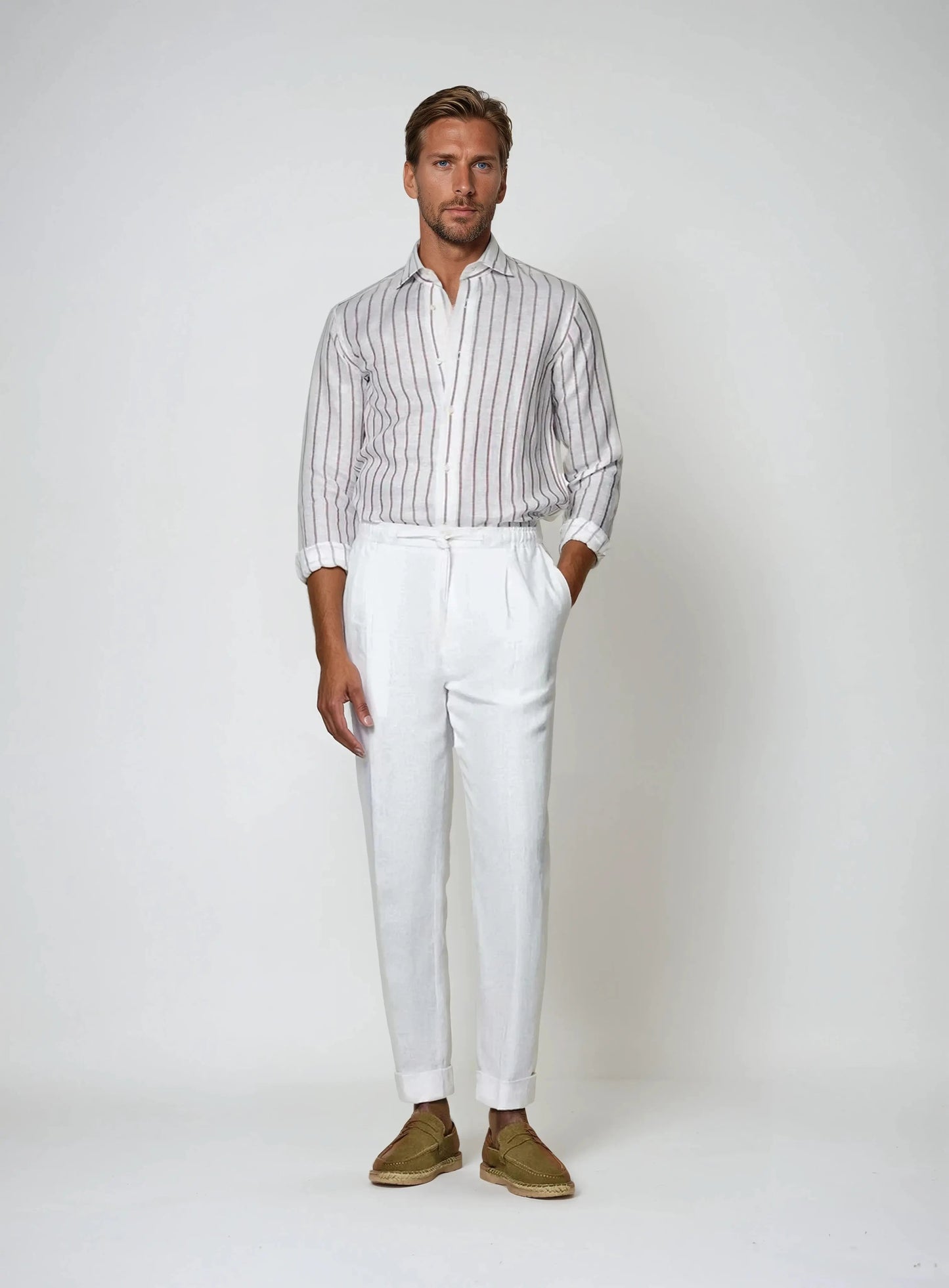Liam | Elegante Weiße Leinenhose Mit Kordel Für Herren 2