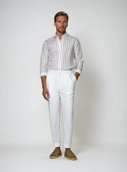 Liam | Elegante Weiße Leinenhose Mit Kordel Für Herren 2