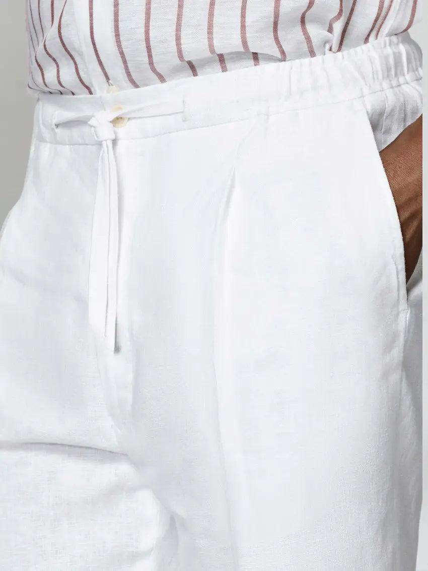 Liam | Elegante Weiße Leinenhose Mit Kordel Für Herren 4