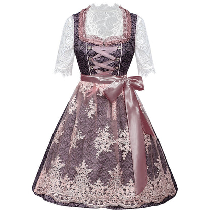 Lila besticktes Dirndlkleid mit Spitzenschürze und Bluse zum Oktoberfest 4