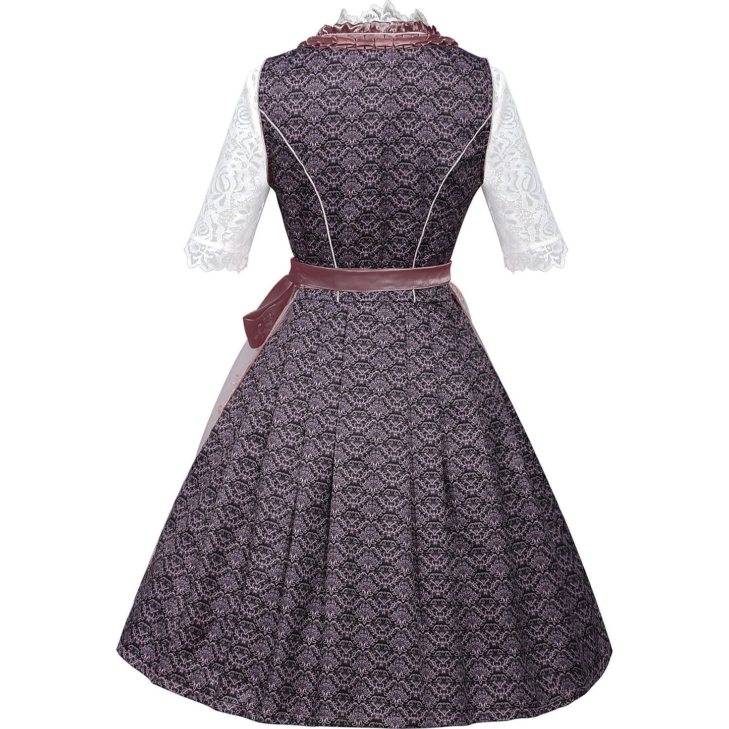 Lila besticktes Dirndlkleid mit Spitzenschürze und Bluse zum Oktoberfest 7