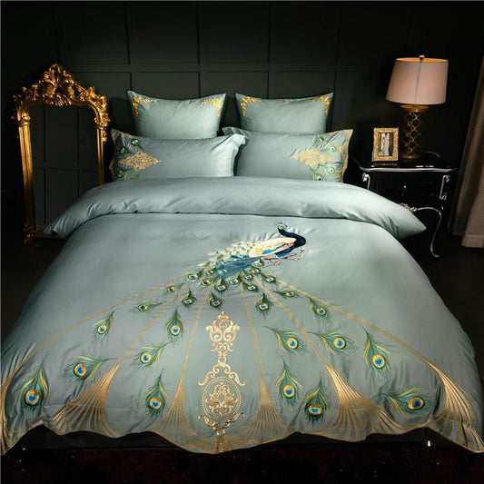 Luxuriöses Duvet Set aus 100% Ägyptischer Baumwolle – Türkis mit Pfauenmuster, 4-teilig, Maschinenwaschbar, verschiedene Größen erhältlich 0