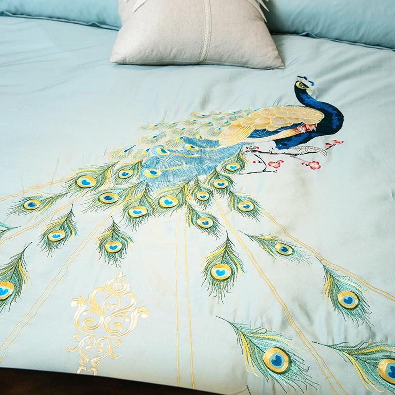 Luxuriöses Duvet Set aus 100% Ägyptischer Baumwolle – Türkis mit Pfauenmuster, 4-teilig, Maschinenwaschbar, verschiedene Größen erhältlich 2