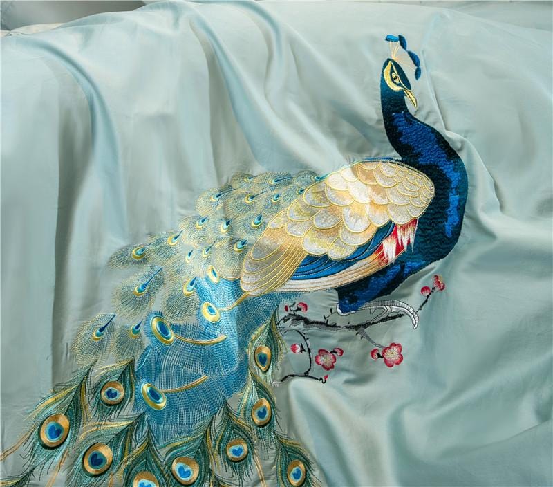 Luxuriöses Duvet Set aus 100% Ägyptischer Baumwolle – Türkis mit Pfauenmuster, 4-teilig, Maschinenwaschbar, verschiedene Größen erhältlich 3