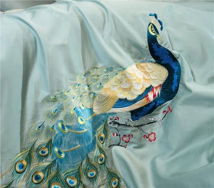 Luxuriöses Duvet Set aus 100% Ägyptischer Baumwolle – Türkis mit Pfauenmuster, 4-teilig, Maschinenwaschbar, verschiedene Größen erhältlich 3