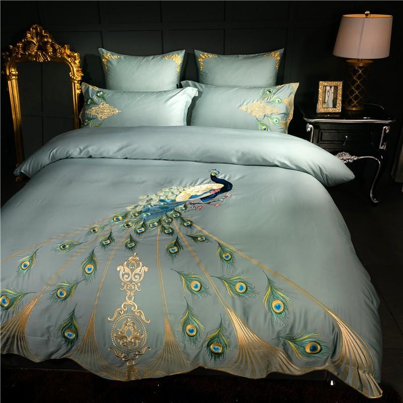 Luxuriöses Duvet Set aus 100% Ägyptischer Baumwolle – Türkis mit Pfauenmuster, 4-teilig, Maschinenwaschbar, verschiedene Größen erhältlich 4