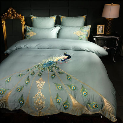 Luxuriöses Duvet Set aus 100% Ägyptischer Baumwolle – Türkis mit Pfauenmuster, 4-teilig, Maschinenwaschbar, verschiedene Größen erhältlich 4