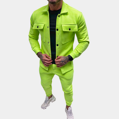 Herren Set Oliv Größe M Baumwolle Zwei-Teiler für Männer-3