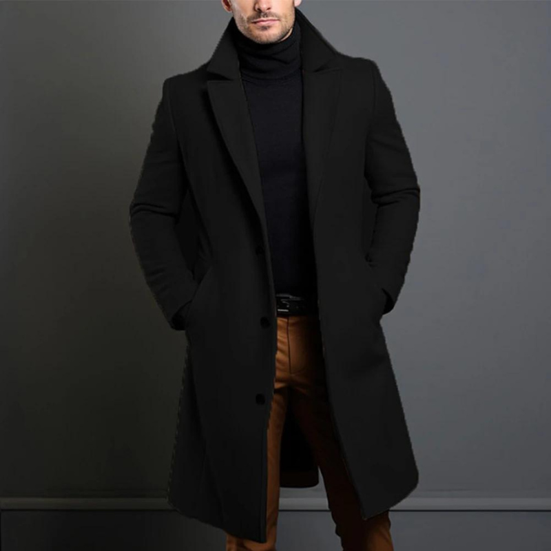 Mason | Zeitlos Eleganter Herrenmantel Lang in Schwarz 0