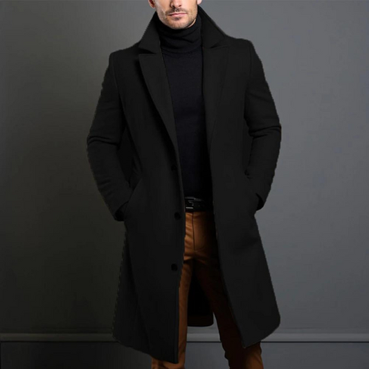 Mason | Zeitlos Eleganter Herrenmantel Lang in Schwarz 0