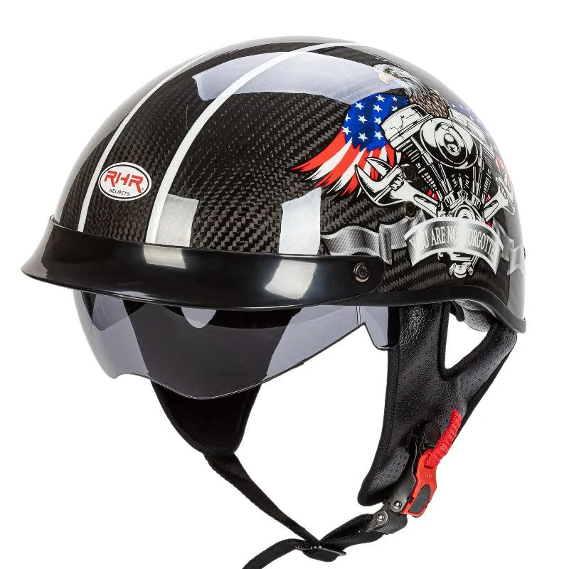 Men’s Half-Face Helmet Carbon Fiber Lightweight Retro Style 9