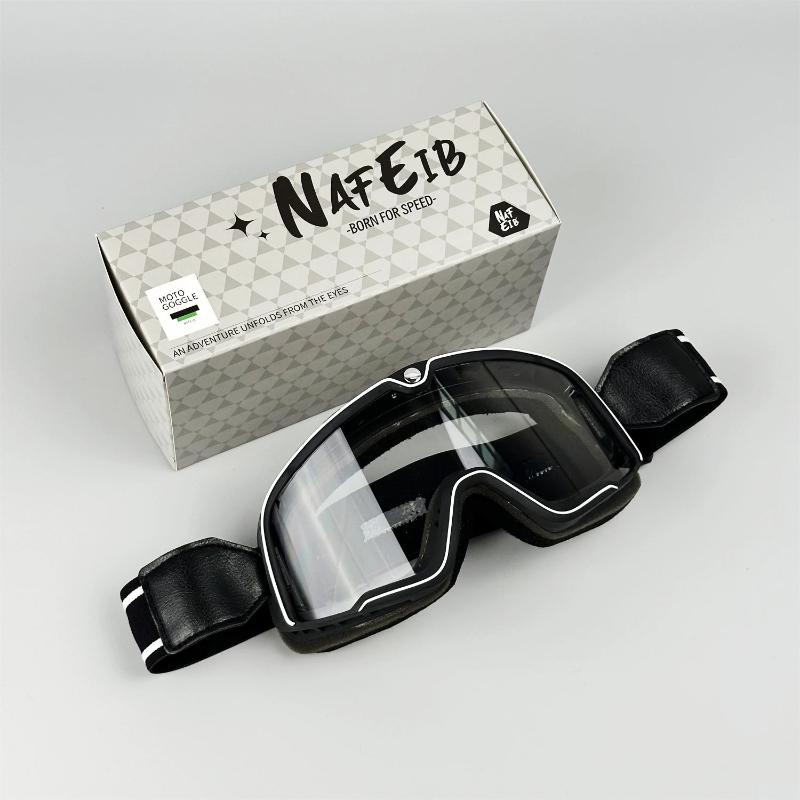 Men's Retro Motorcycle Goggles Fit Over Glasses Durable UV Protection HD Lens 6