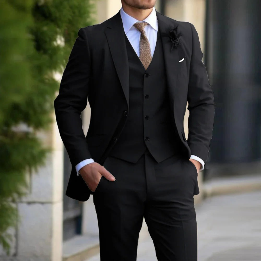 Men's 3-Piece Suit Black Size M Polyester-Cotton Blend-1