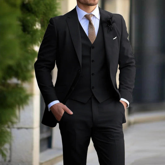 Men's 3-Piece Suit Black Size M Polyester-Cotton Blend-1