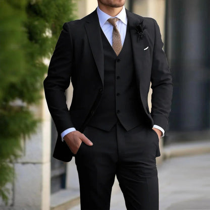 Variant image for Men's 3-Piece Suit Black Size M Polyester-Cotton Blend-1