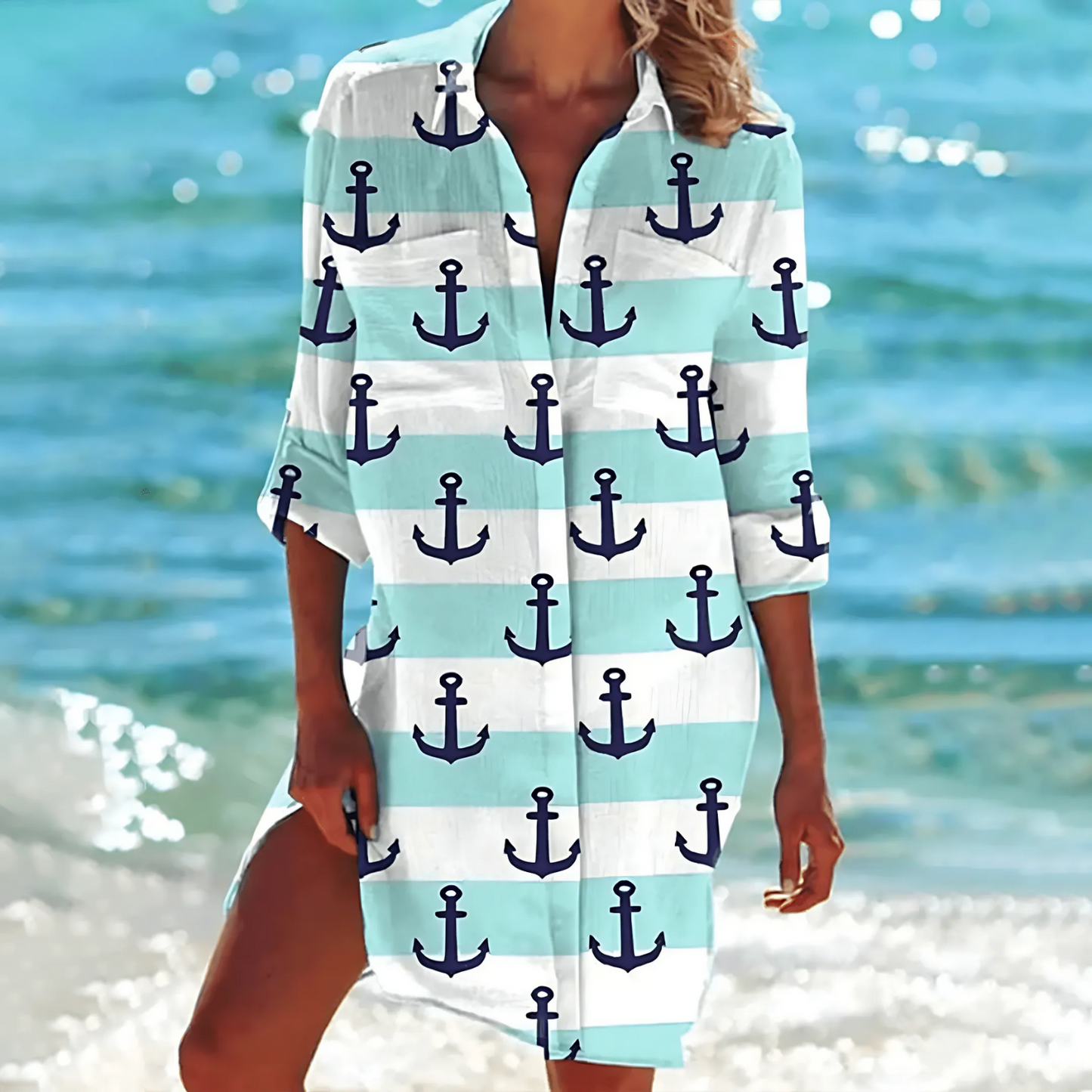 Variant image for Damen Hemdkleid Bedruckt Blau Größe M Baumwolle-41