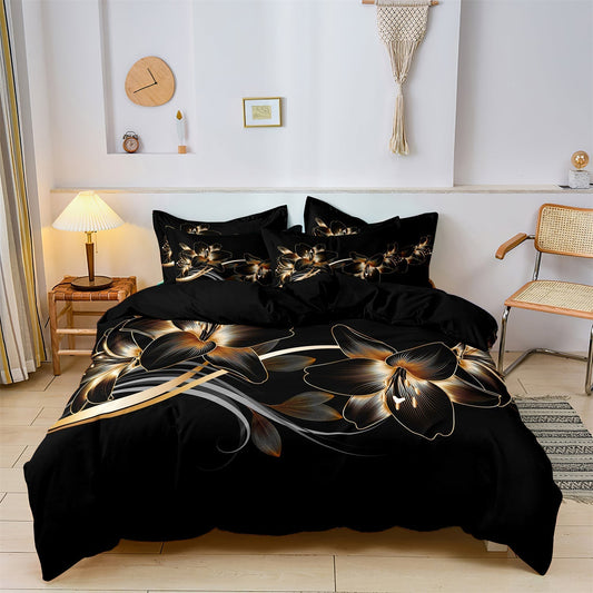 MidnightPetals – Elegantes Bettwäscheset in Schwarz und Gold 0