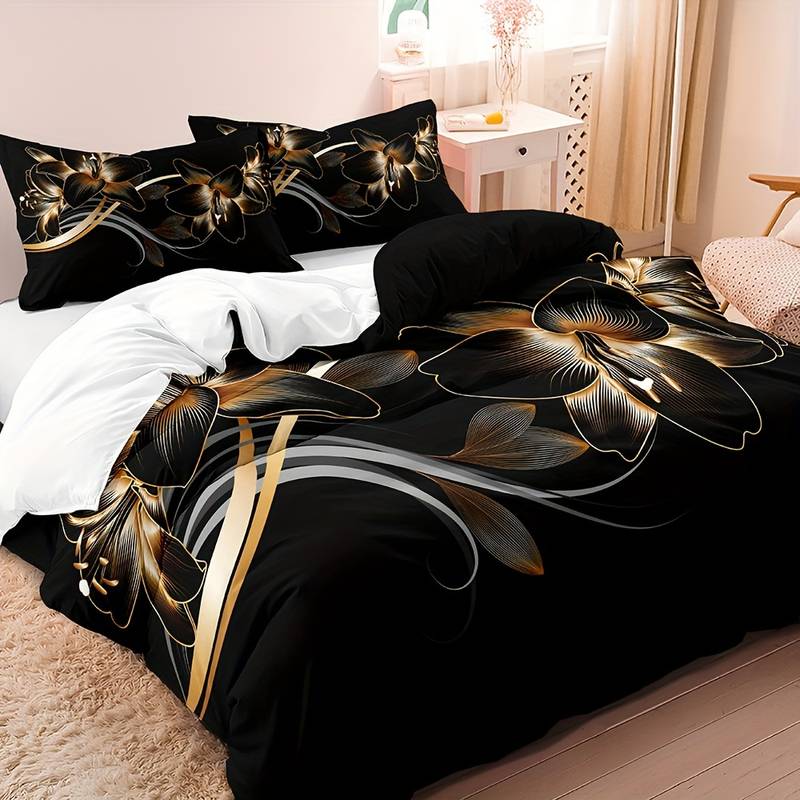 MidnightPetals – Elegantes Bettwäscheset in Schwarz und Gold 2