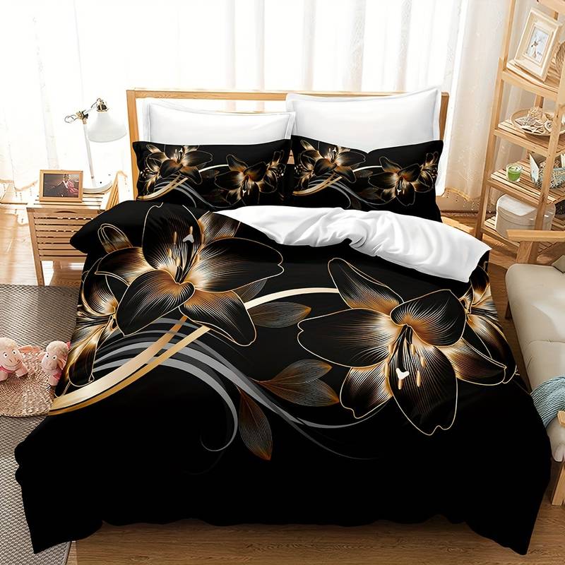 MidnightPetals – Elegantes Bettwäscheset in Schwarz und Gold 3