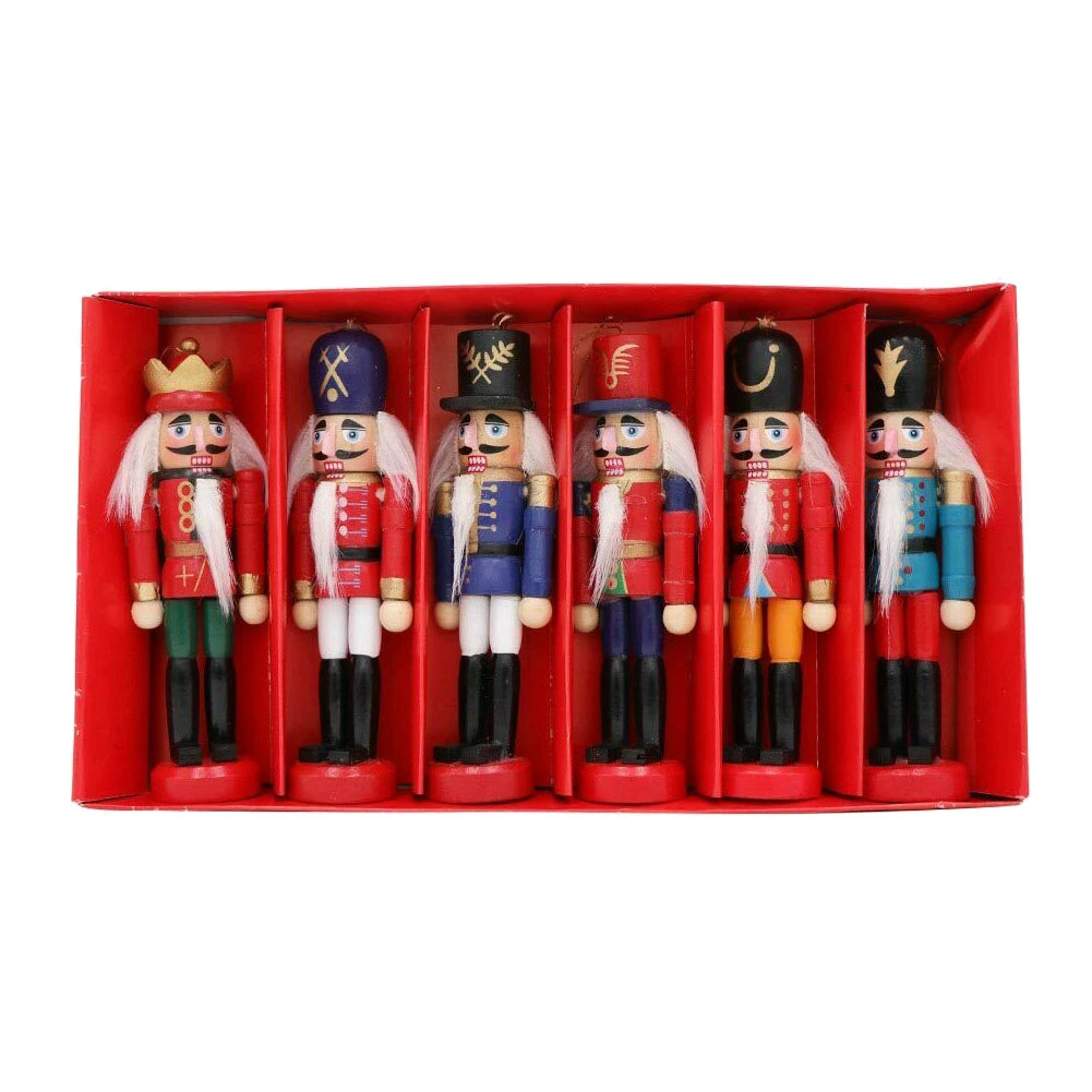 Mini Notenkraker Ornament Set 6 Stück Holz Weihnachtsbaum Dekoration 0