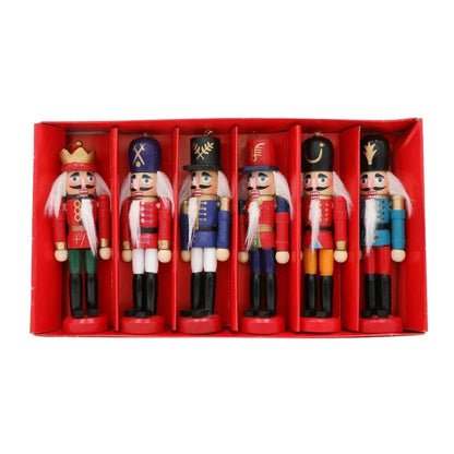 Mini Notenkraker Ornament Set 6 Stück Holz Weihnachtsbaum Dekoration 0