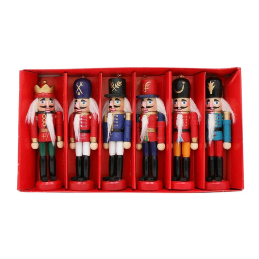 Mini Notenkraker Ornament Set 6 Stück Holz Weihnachtsbaum Dekoration 0