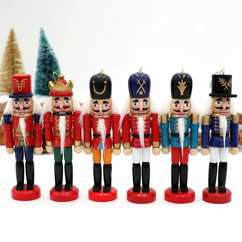 Mini Notenkraker Ornament Set 6 Stück Holz Weihnachtsbaum Dekoration 4