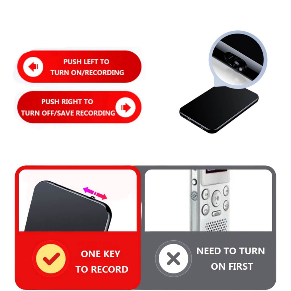 Mini Sprachrecorder 64GB Hohe Aufnahmequalität 376 Stunden Tragbar 2
