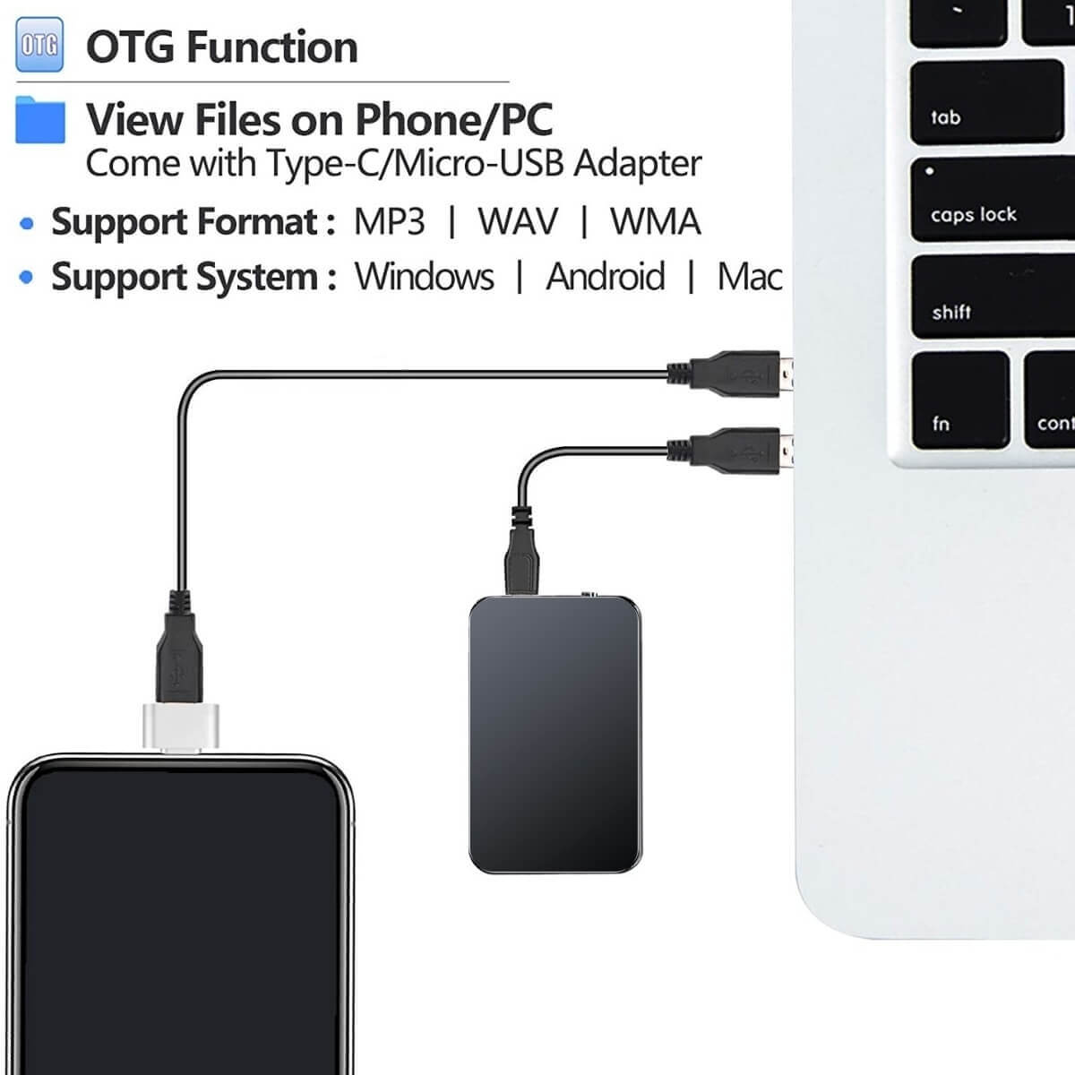 Mini Sprachrecorder 64GB Hohe Aufnahmequalität 376 Stunden Tragbar 3
