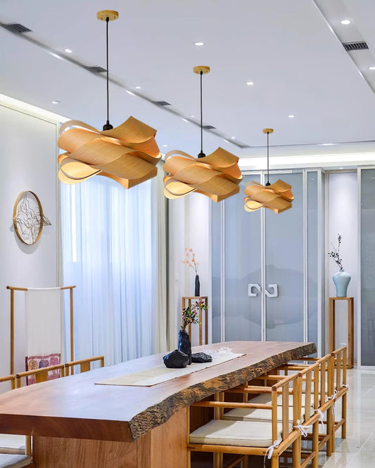 Moderne Pendelleuchte aus Holz mit Handgefertigtem Lampenschirm – Elegante Hängelampe für Esszimmer und Wohnräume 7