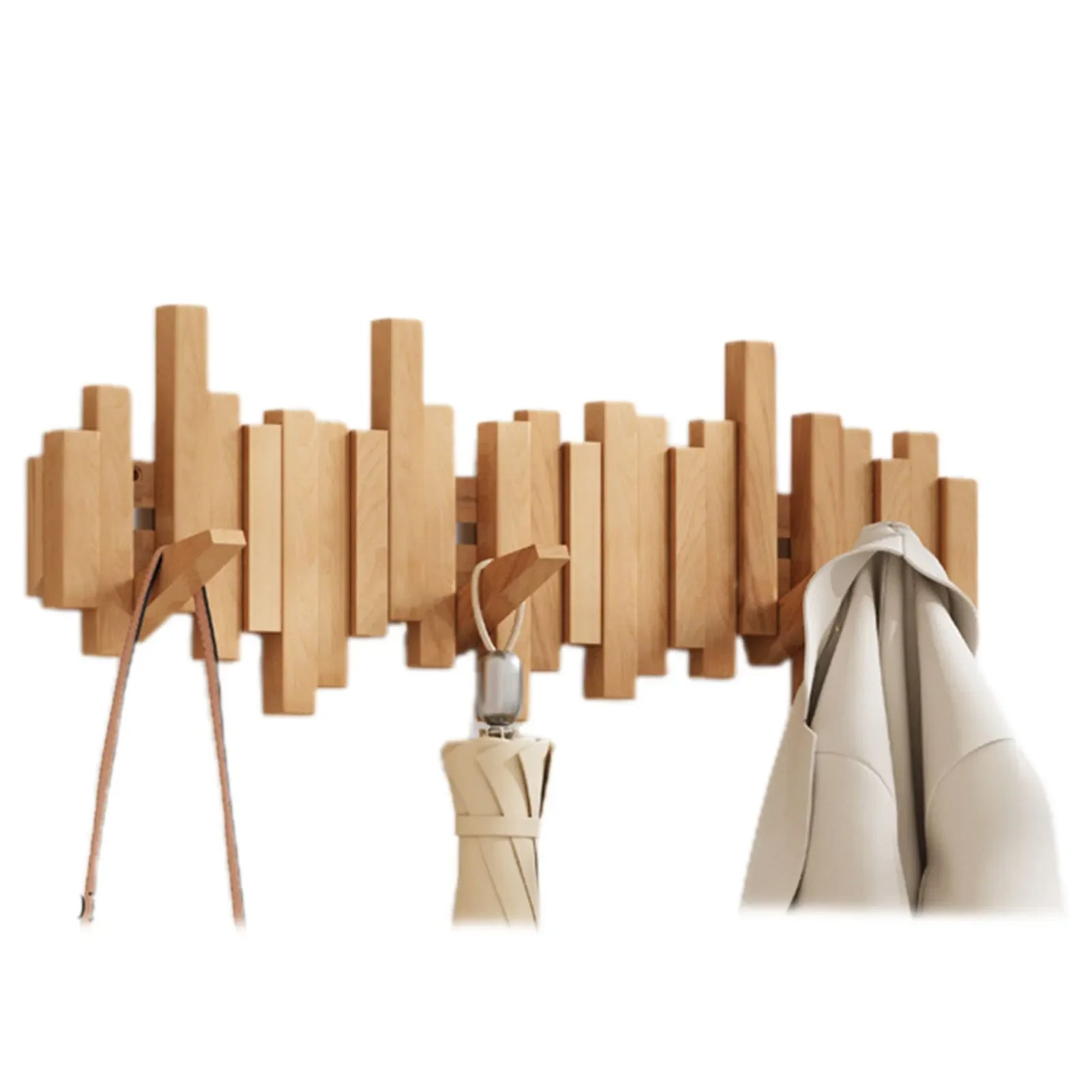 Moderne Wandgarderobe Massivholz Mit Magnetischen Klapphaken Minimalistisches Design 6
