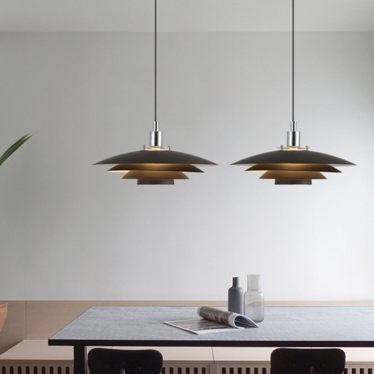 Moderne niedrige Pendelleuchte aus Metall 0