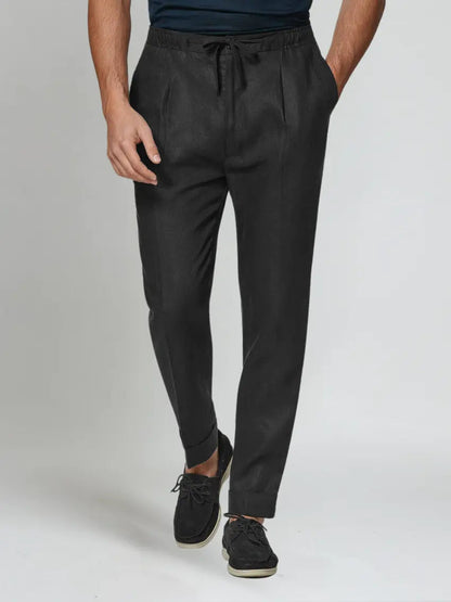 Noah | Elegante Schwarze Leinenhose Herren mit Kordel 0