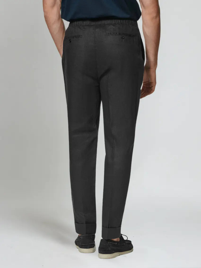 Noah | Elegante Schwarze Leinenhose Herren mit Kordel 1