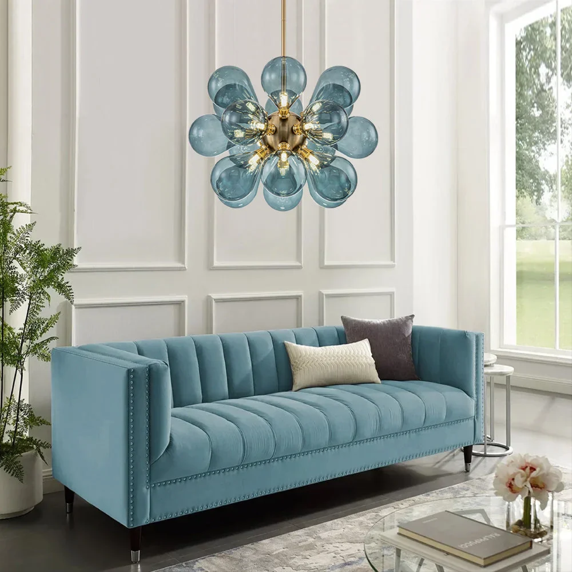 Nomis | Eleganter Cluster-Kronleuchter aus blauem Glas 3
