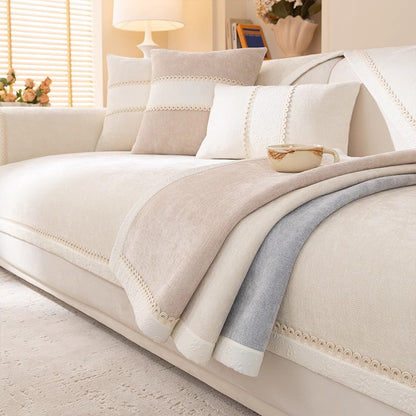 High-quality linen couch cover with non-slip underside – protection for sofa against scratches and stains, machine washable