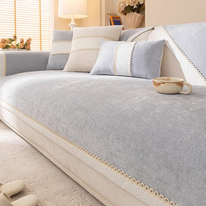 High-quality linen couch cover with non-slip underside – protection for sofa against scratches and stains, machine washable