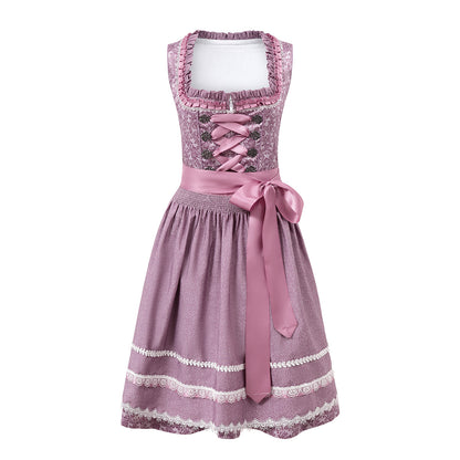 Dirndl with pink floral pattern – Oktoberfest | Romantic traditional dress with apron