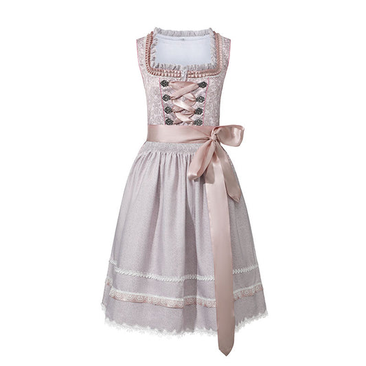 Dirndl con estampado de flores rosas – Oktoberfest | Vestido tradicional romántico con delantal