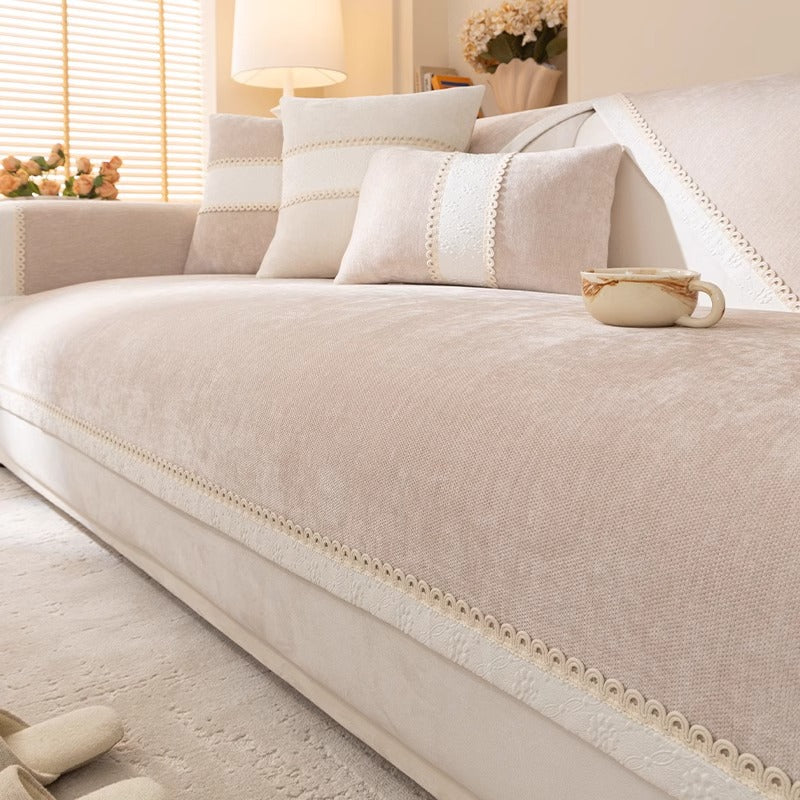 High-quality linen couch cover with non-slip underside – protection for sofa against scratches and stains, machine washable